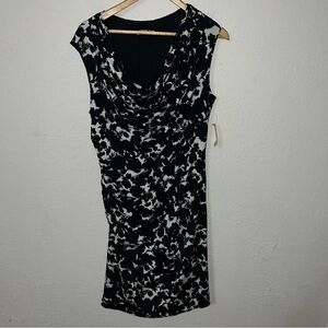 Coldwater Creek BNWT Black White Floral Sheath Dress Ruched Sleeveless Size 14.